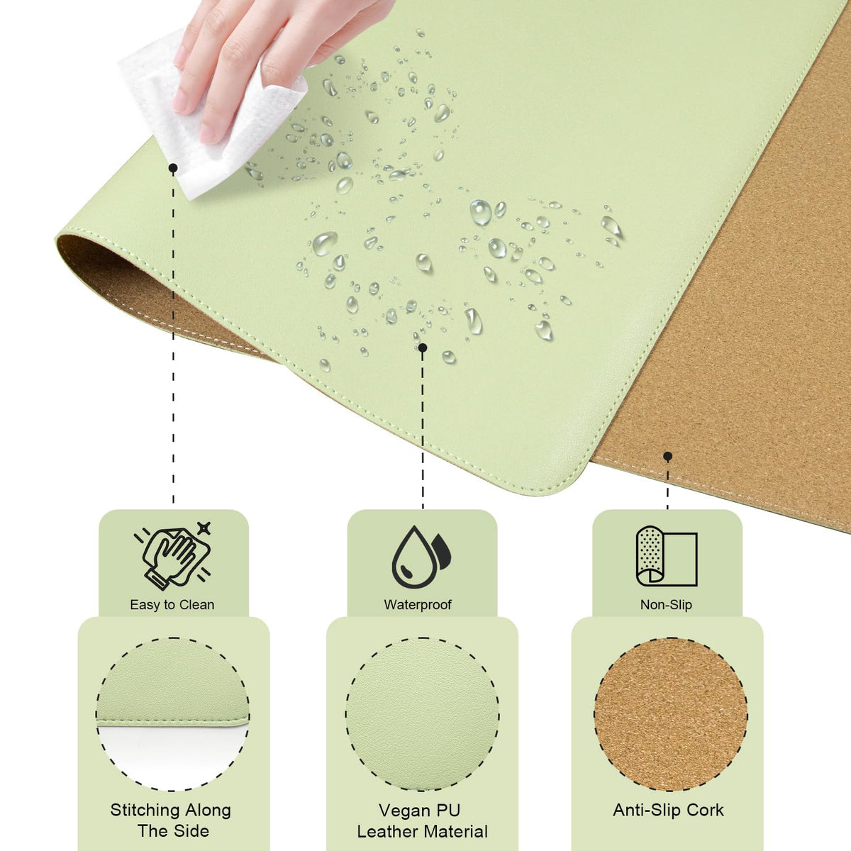 Large Desk Pad 35.4" x 17", Non-Slip Desk Mat with PU Leather & Natural Cork, Waterproof Writing