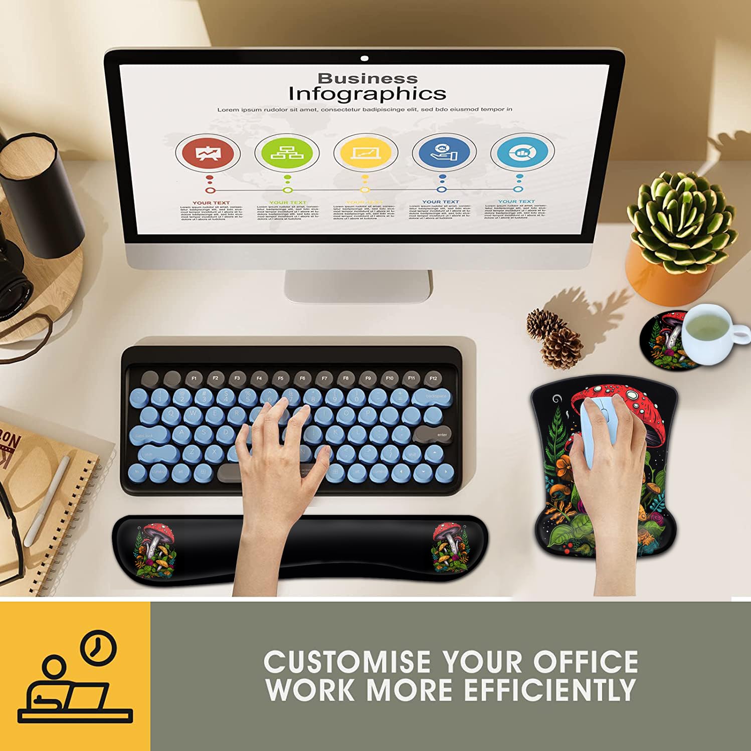 Keyboard Wrist Rest and Mouse Pad Wrist Support Set, Ergonomic Gel Mouse Pad Wrist Rest with