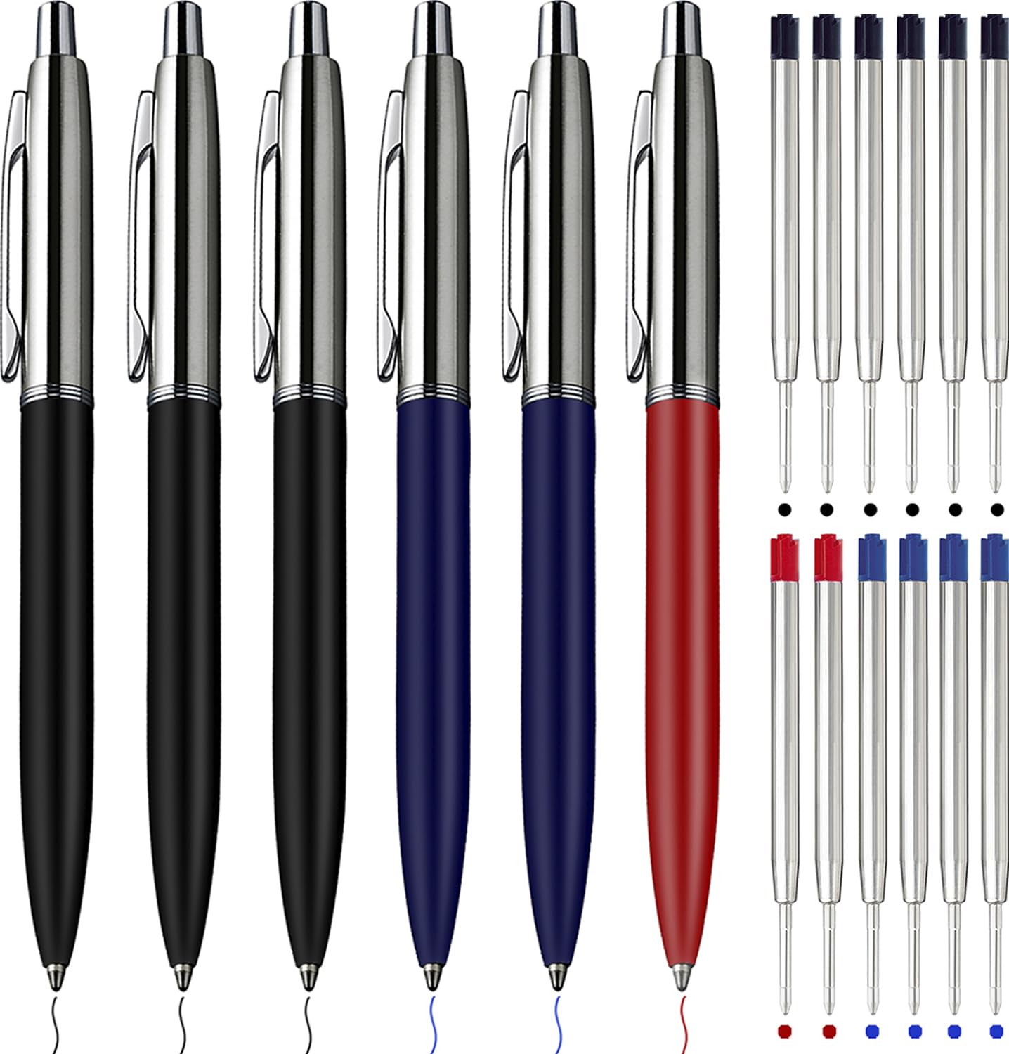 ChaoQ 6 Pcs Retractable Metal Ballpoint Pens, for Gift, Business, Office