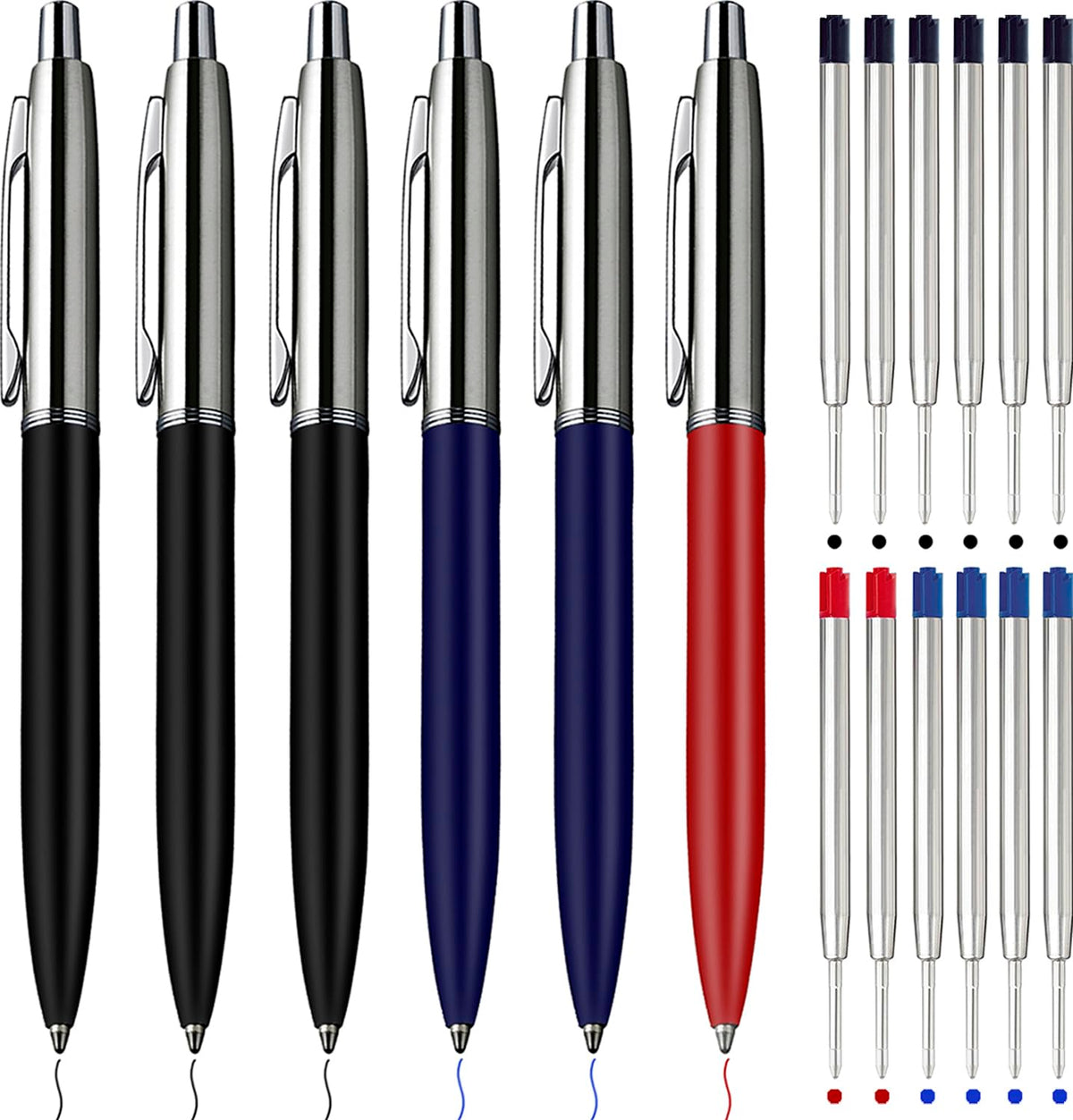 ChaoQ 6 Pcs Retractable Metal Ballpoint Pens, for Gift, Business, Office