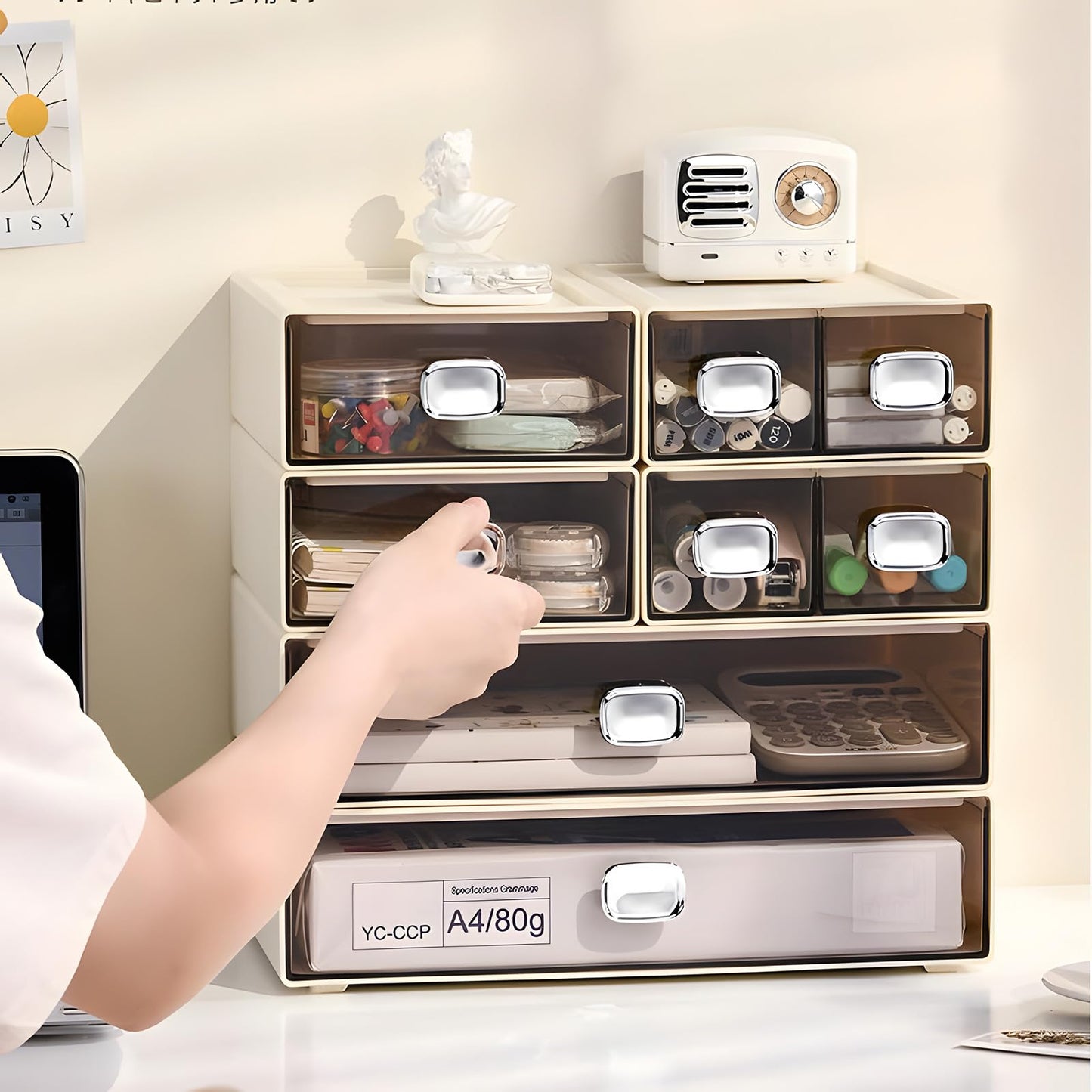 OSteed Desktop Storage Drawers, Plastic Countertop Printer Paper Organizer