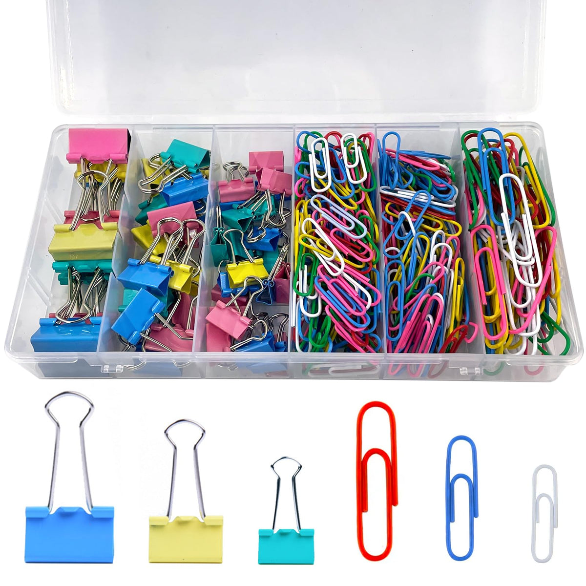 320PCS Paper Clips Binder Clips,Colored Paperclips and BinderClips Assorted Sizes(S/M/L),Colored