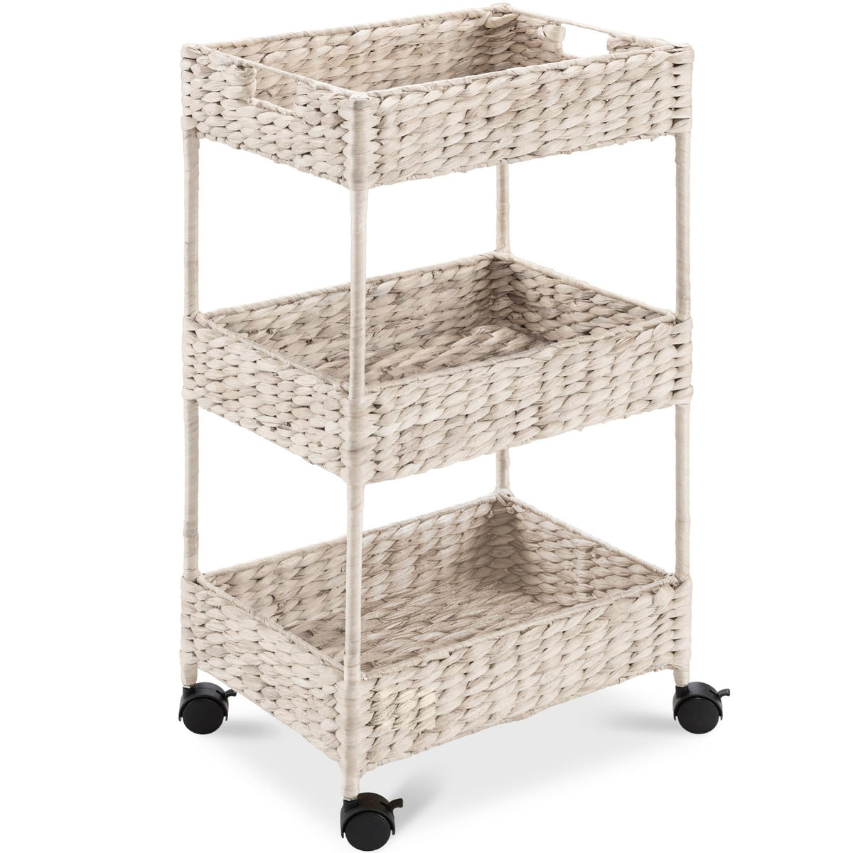 Best Choice Products 3-Tier Water Hyacinth Rolling Nursery Caddy w/Wheels, Utility Cart, Storage
