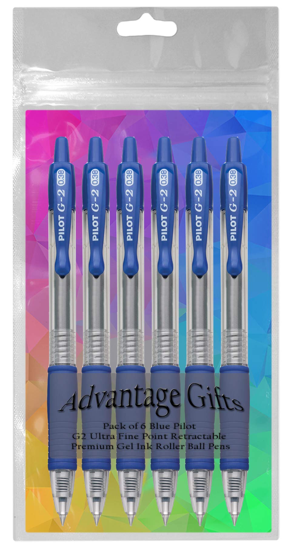 Advantage Gifts G2 Retractable Premium Gel Ink Roller Ball Pens Ultra Fine Point (.38mm) Blue Ink 6