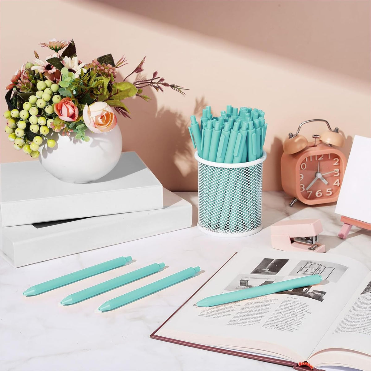 Teling 100 Pcs Ballpoint Pens Retractable Comfortable Cute Stylish Writing Pens in Medium Point 1.0