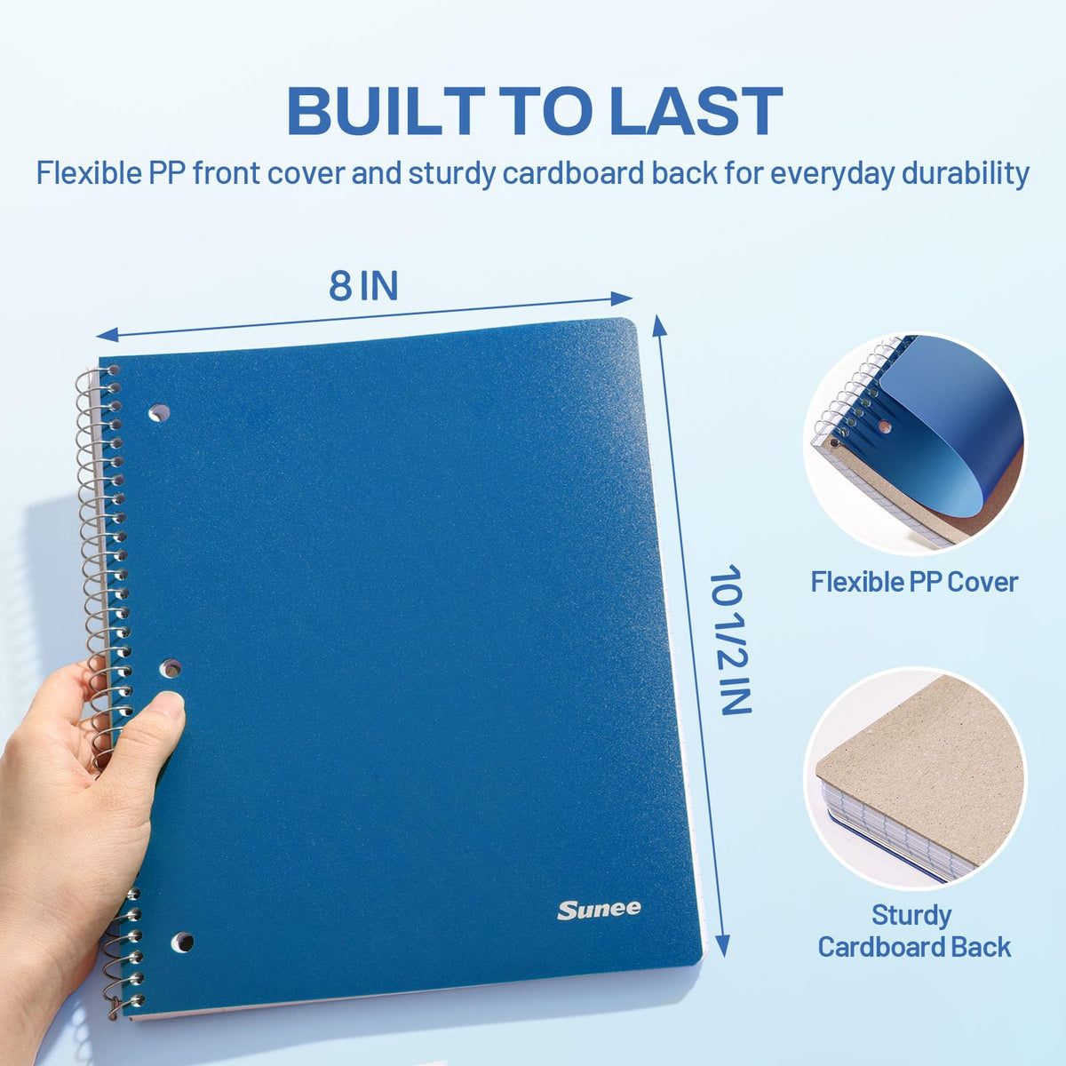 SUNEE Spiral Notebook, 1-Subject, Graph Ruled Paper, 8" x 10-1/2", 100 Sheets per Notebook, 3-Hole