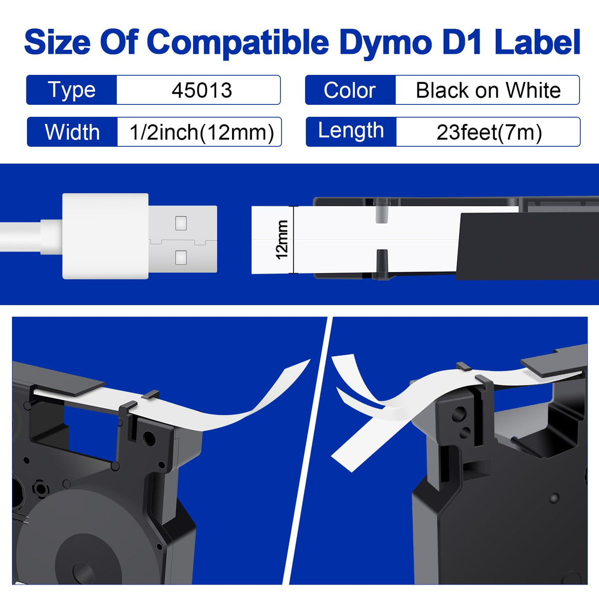Compatible with DYMO D1 Label Maker Refill 45013 Label Tape 12mm
