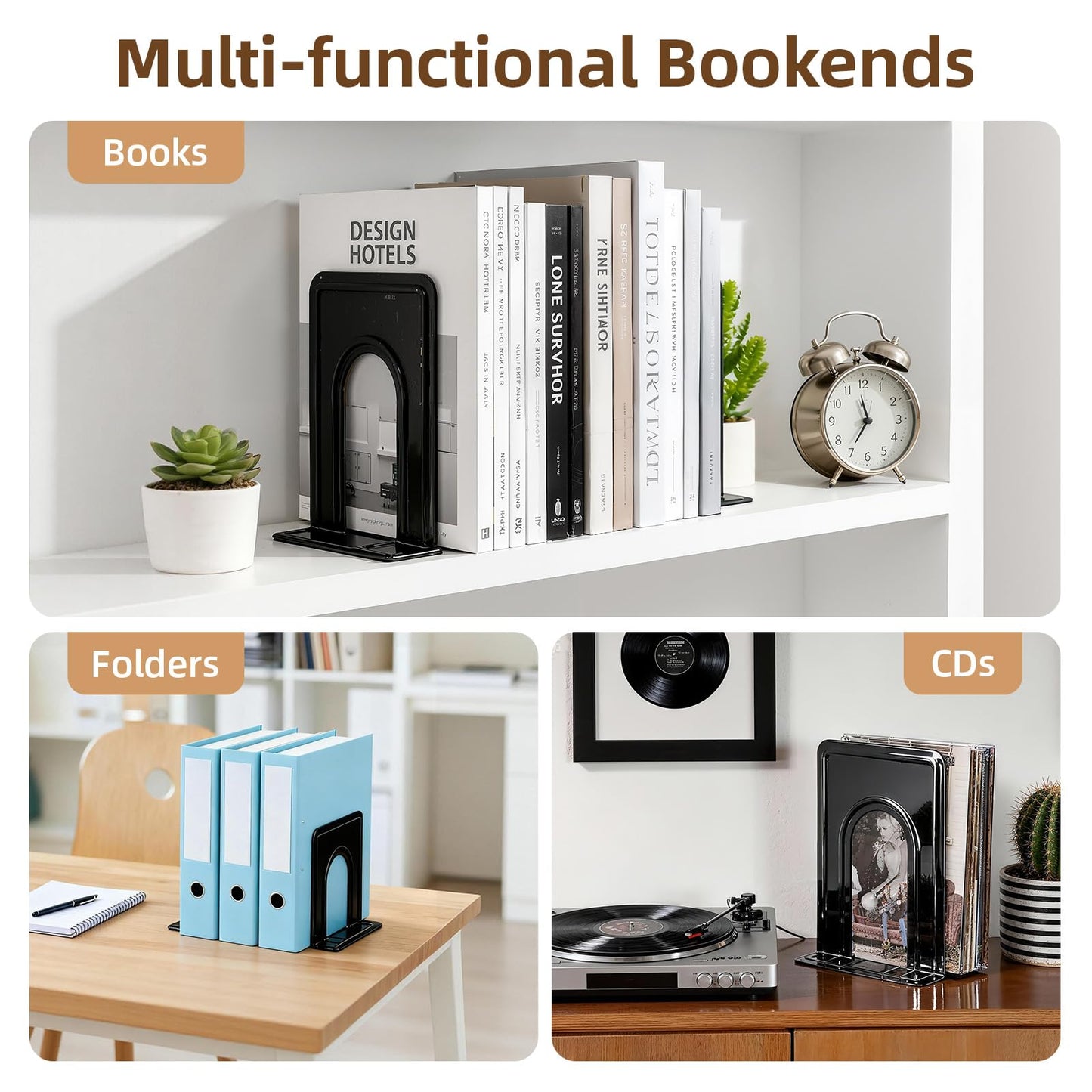 HappyHapi 14 Pairs Book Ends, Heavy Duty Bookends for Shelves, Black