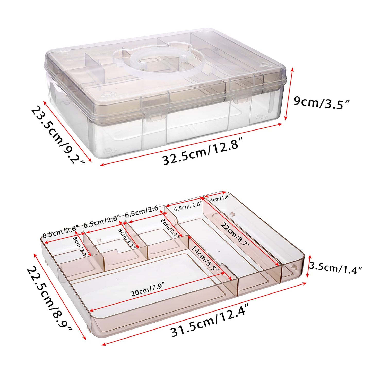 BTSKY 2-Tier Cute Bear Storage Box with Removable Divided Tray Portable Clear Plastic Art Craft