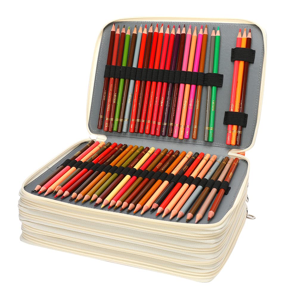 Vomgomfom 252 Slots Pencil Case 5-Layer PU Leather, Handle, White