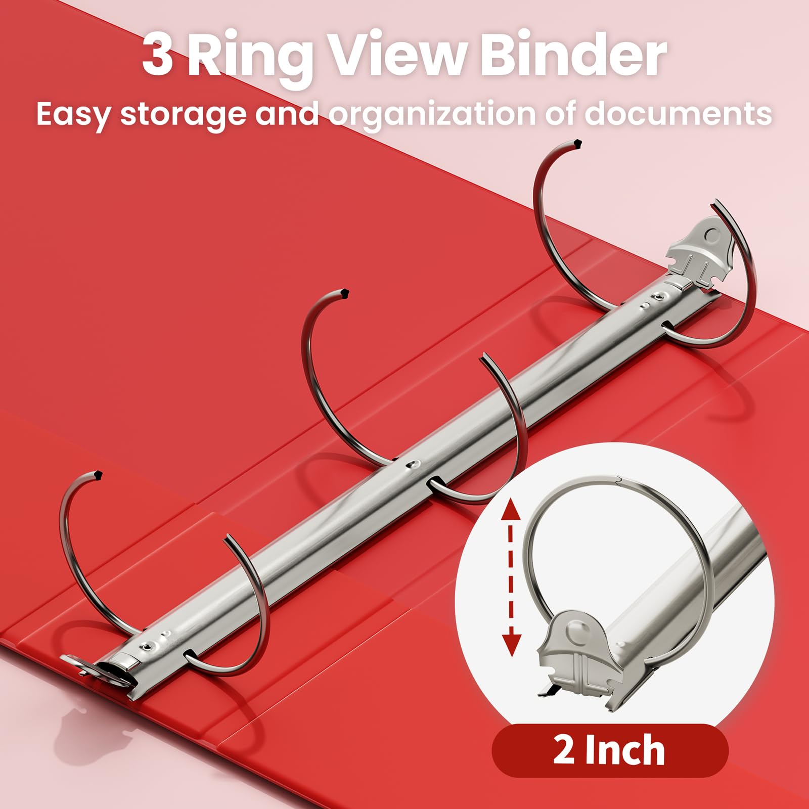 SUNEE 2 Inch Binders 3 Ring 6 Pack, Clear View Three Ring 2" Binders PVC-Free (Fit 8.5x11 Inches)