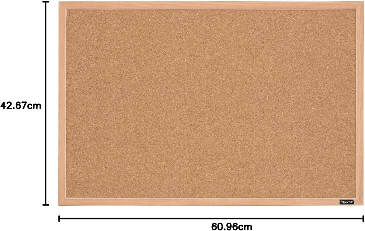 Quartet 35-380342Q Corkboard, Framed Bulletin Board, 17" x 23" Cork Board, Oak Finish Frame, Brown