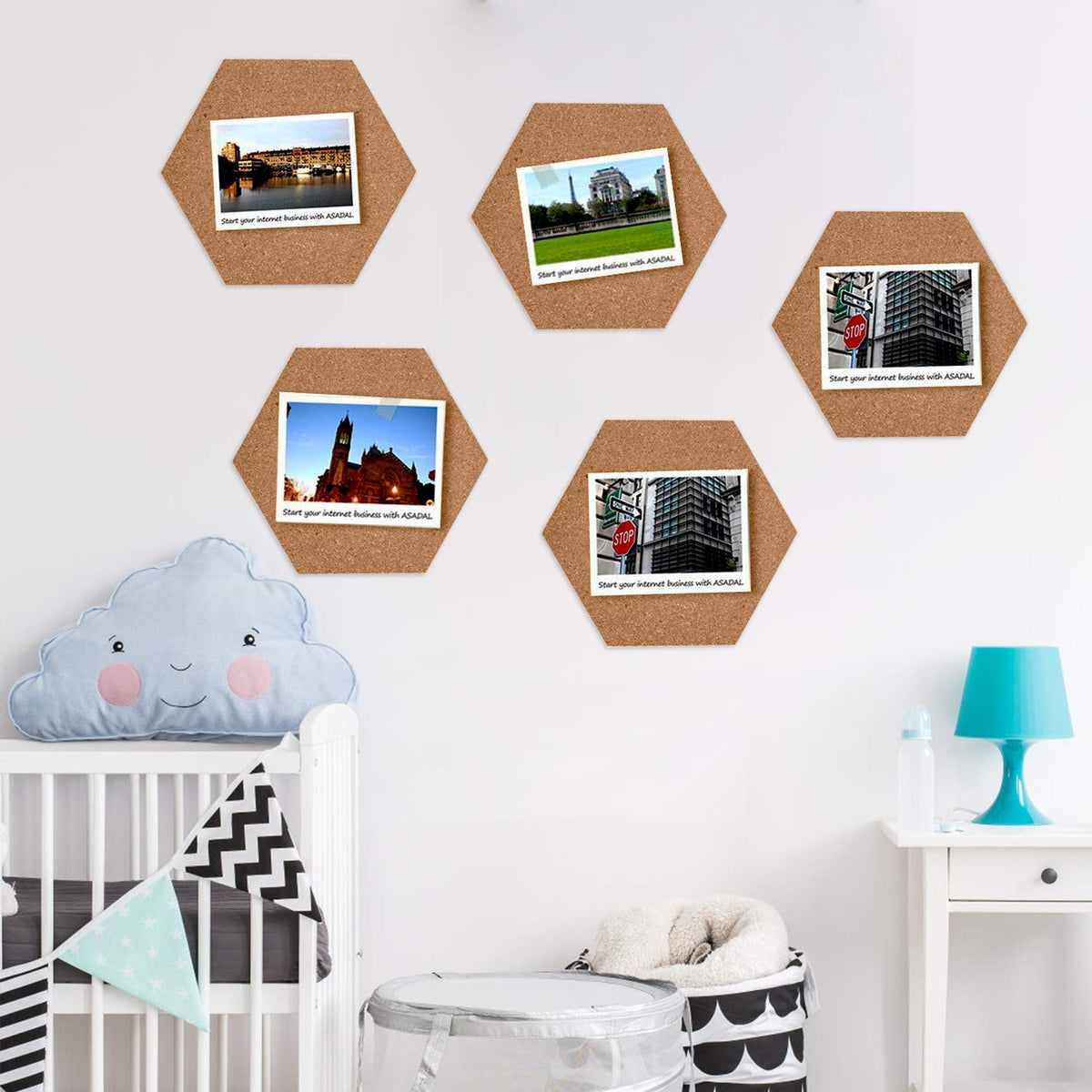 HBlife 10 Pack Hexagon Self-Adhesive Cork Board Tiles 12" X 10"