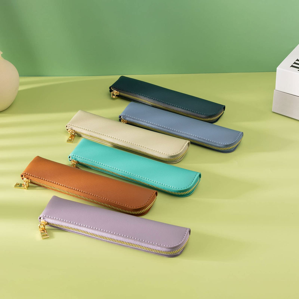 Sluxa Purple pencil case, Thin soft pen bag, Small pencil case for adults,Senior leather Minimal