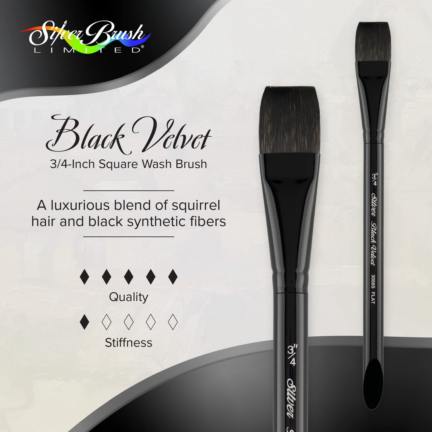 Silver Brush Limited Black Velvet Square Wash Brush, Size 3/4 in