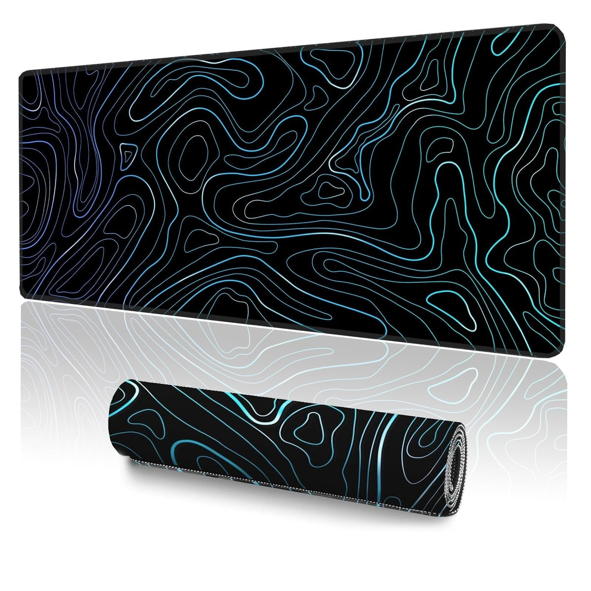 Topographic XXL Mouse Pad (47.2x23.6 Inch), Giant Gaming Desk Mat with Stitched Edges, Waterproof
