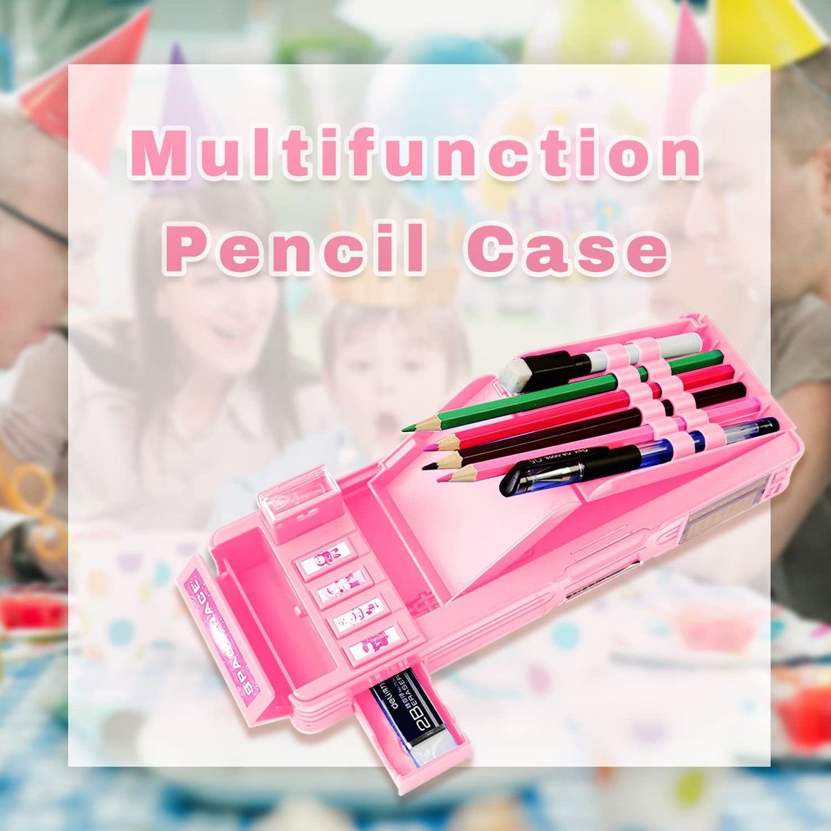 【2Pack】Pop Up Multifunction Pencil Case for Girls and Boys, Cute Cartoon Pen Box Organizer