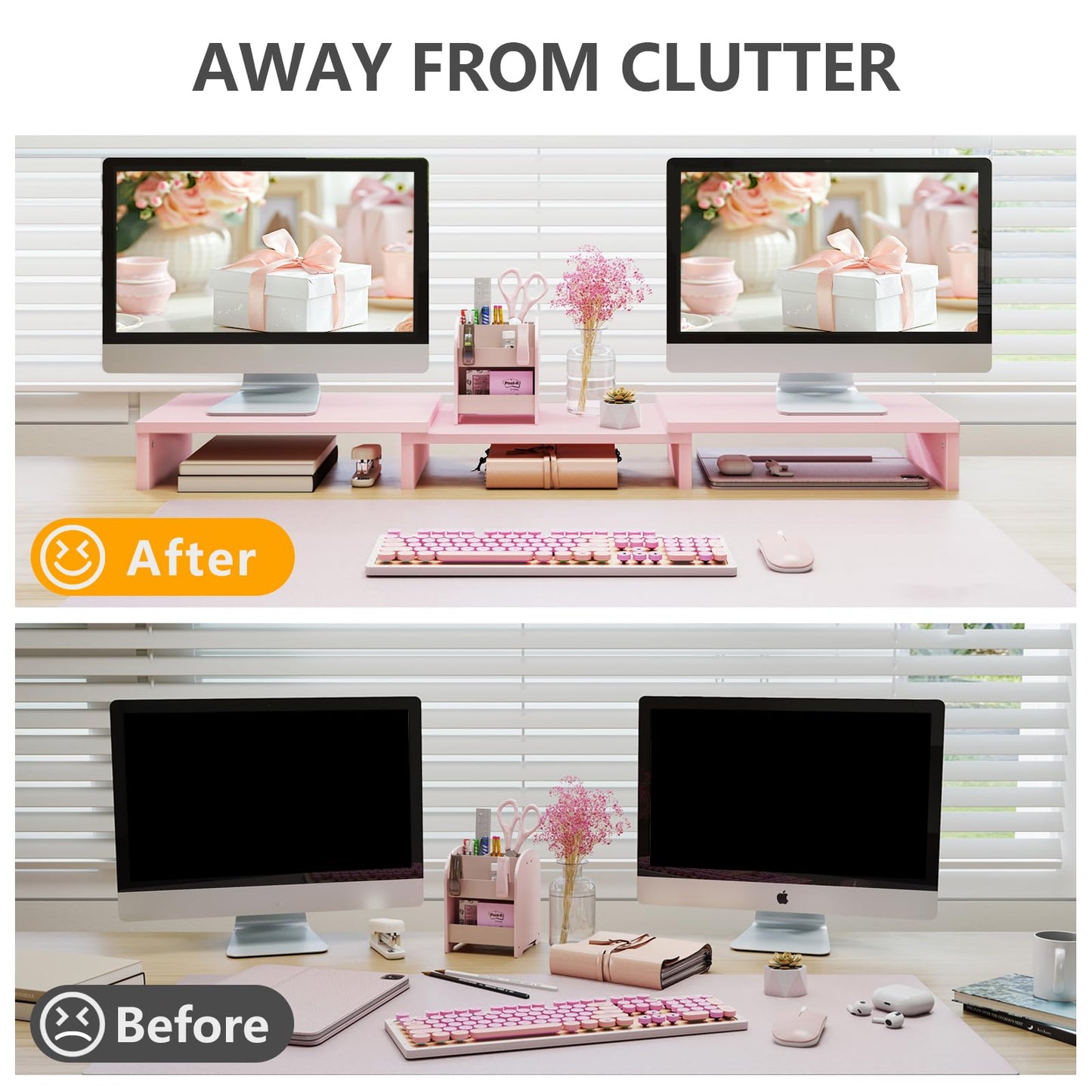 TAVR Dual Monitor Stand Riser, Wooden Computer Monitor Stand for 2 Monitors