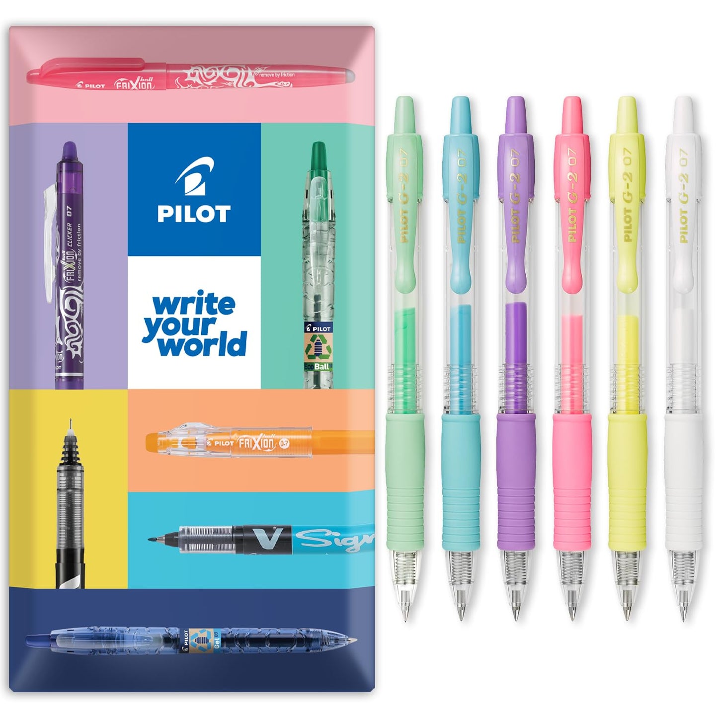 Pilot Pen G2 07 Assorted Colour Pack Fine Retractable Gel Ink Pen Rollerball Pen 0.7mm Nib Tip