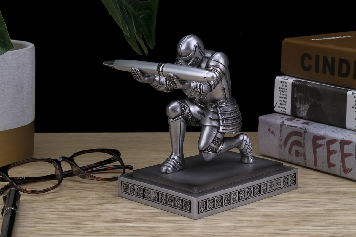 Amoysanli Knight Pen Holder Desk Organizers and Accessories as Gift Silver