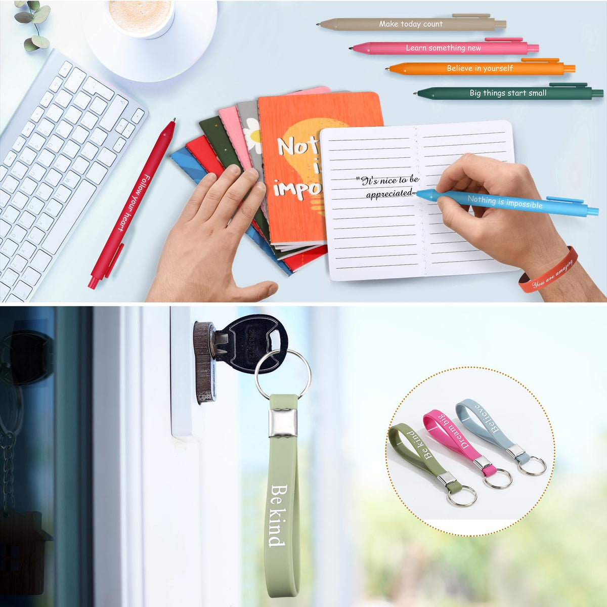 PerKoop 64 Pcs Inspirational Gift Bulk Notebooks Ballpoint Pen, Bright