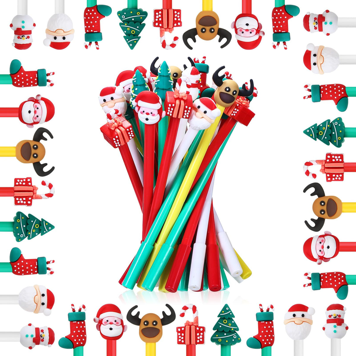 Zonon 48 Pieces Christmas Novelty Fun Gel Pen Bulk, 7 Styles, Black Ink