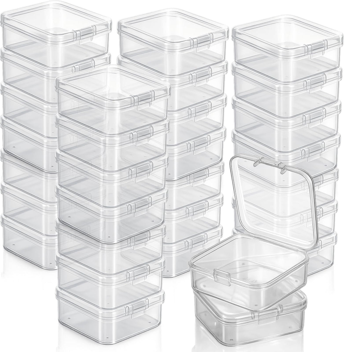 Jetec 30 Pieces Small Clear Plastic Storage Box, 2.1 x 2.1 x 0.8 Inch