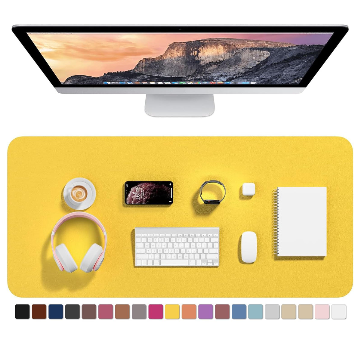 Hsurbtra Desk Pad, 35.5" x 17" PU Leather Desk Mat, XXL Extended Mouse Pad, Waterproof Desktop