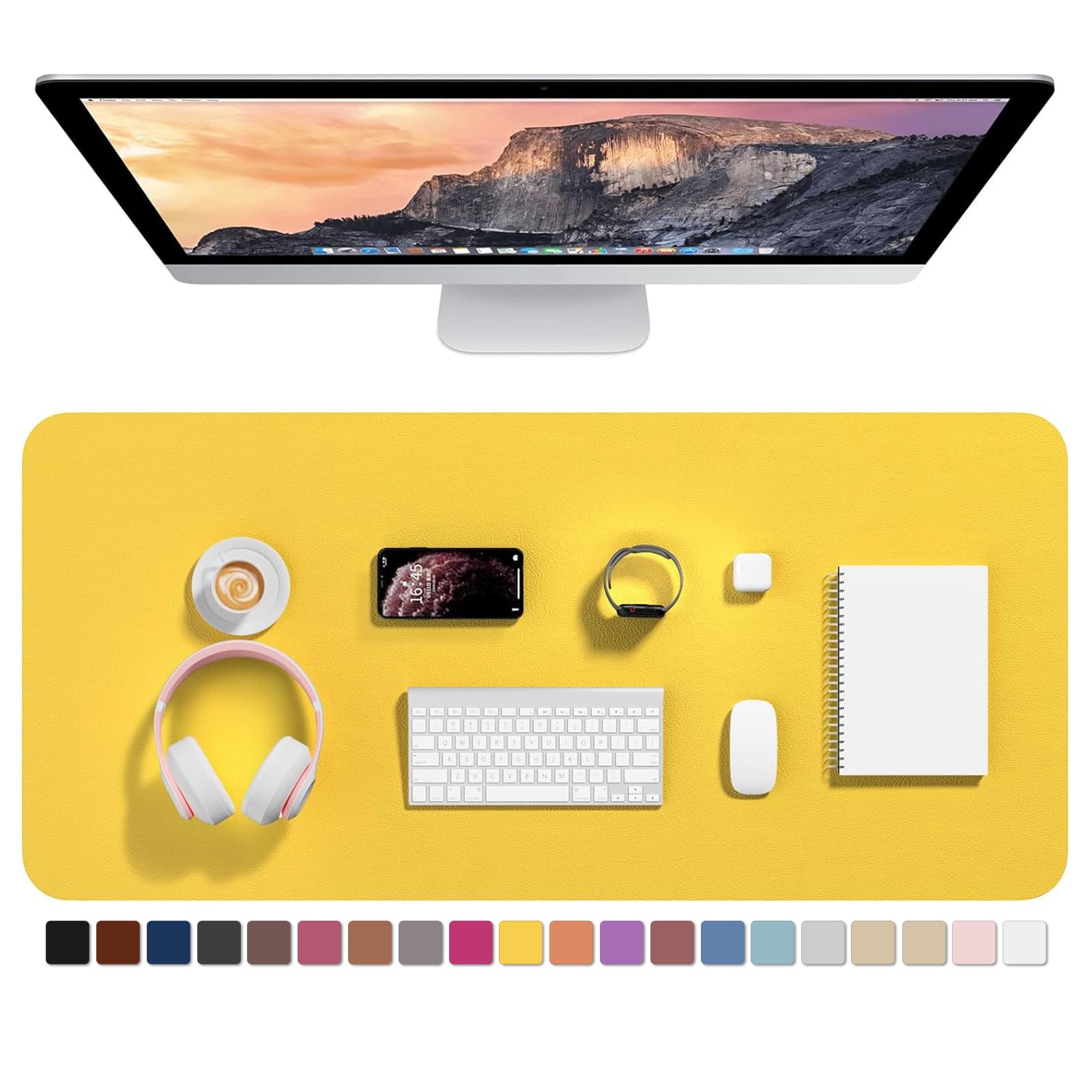 Hsurbtra Desk Pad, 35.5" x 17" PU Leather Desk Mat, XXL Extended Mouse Pad, Waterproof Desktop