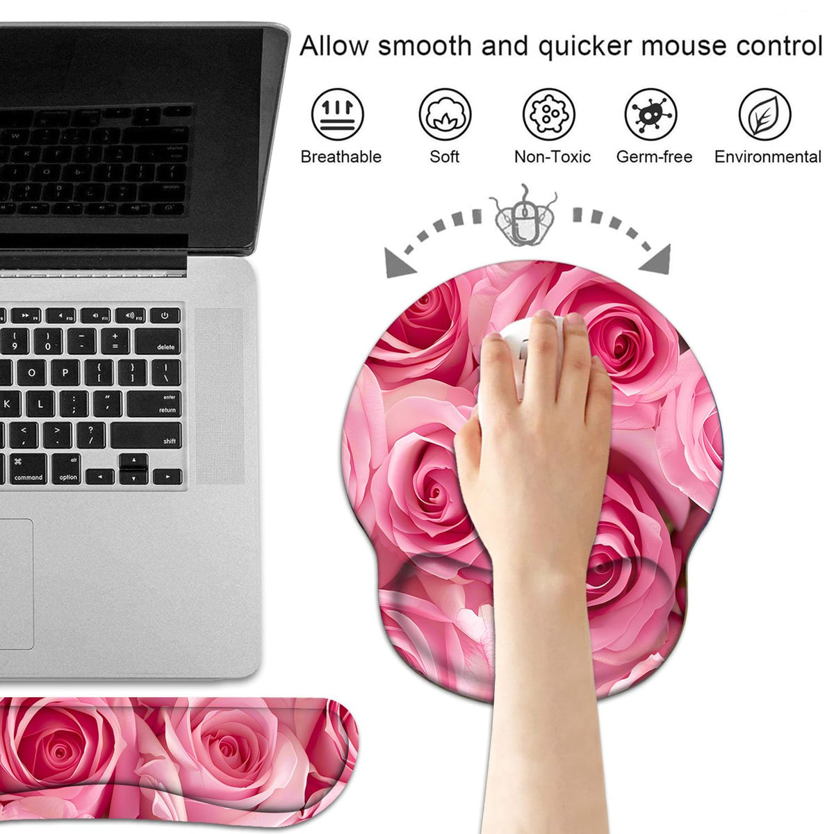 Keyboard Wrist Rest and Mouse Pad Wrist Support Set with Coasters, Non-Slip PU Base Ergonomic