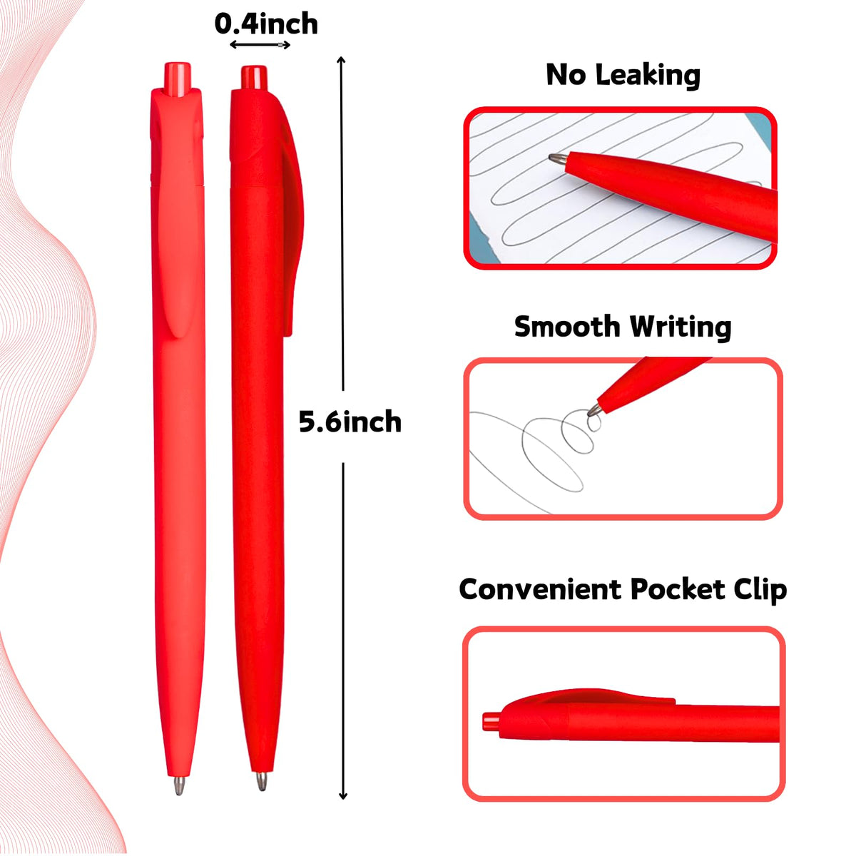 Wiaziert BallPoint Pens, 50 Pack (BLACK Ink),Bulk Pens, Red Barrel,Click Pens for Office Home and