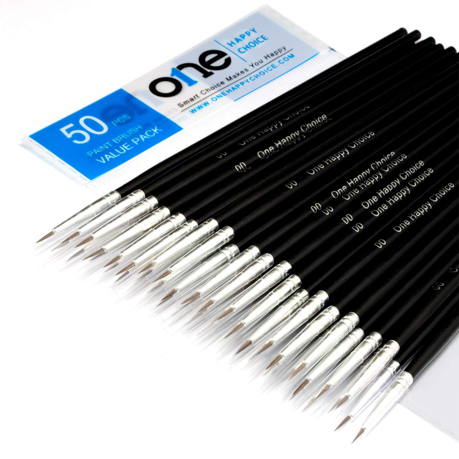 50 Pcs Fine Detail Synthetic Paint Brush Set, Pointed Round Size #00 Small