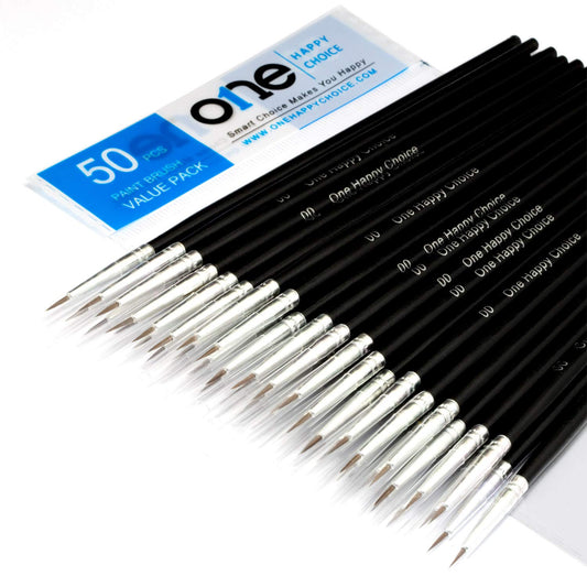 50 Pcs Fine Detail Synthetic Paint Brush Set, Pointed Round Size #00 Small