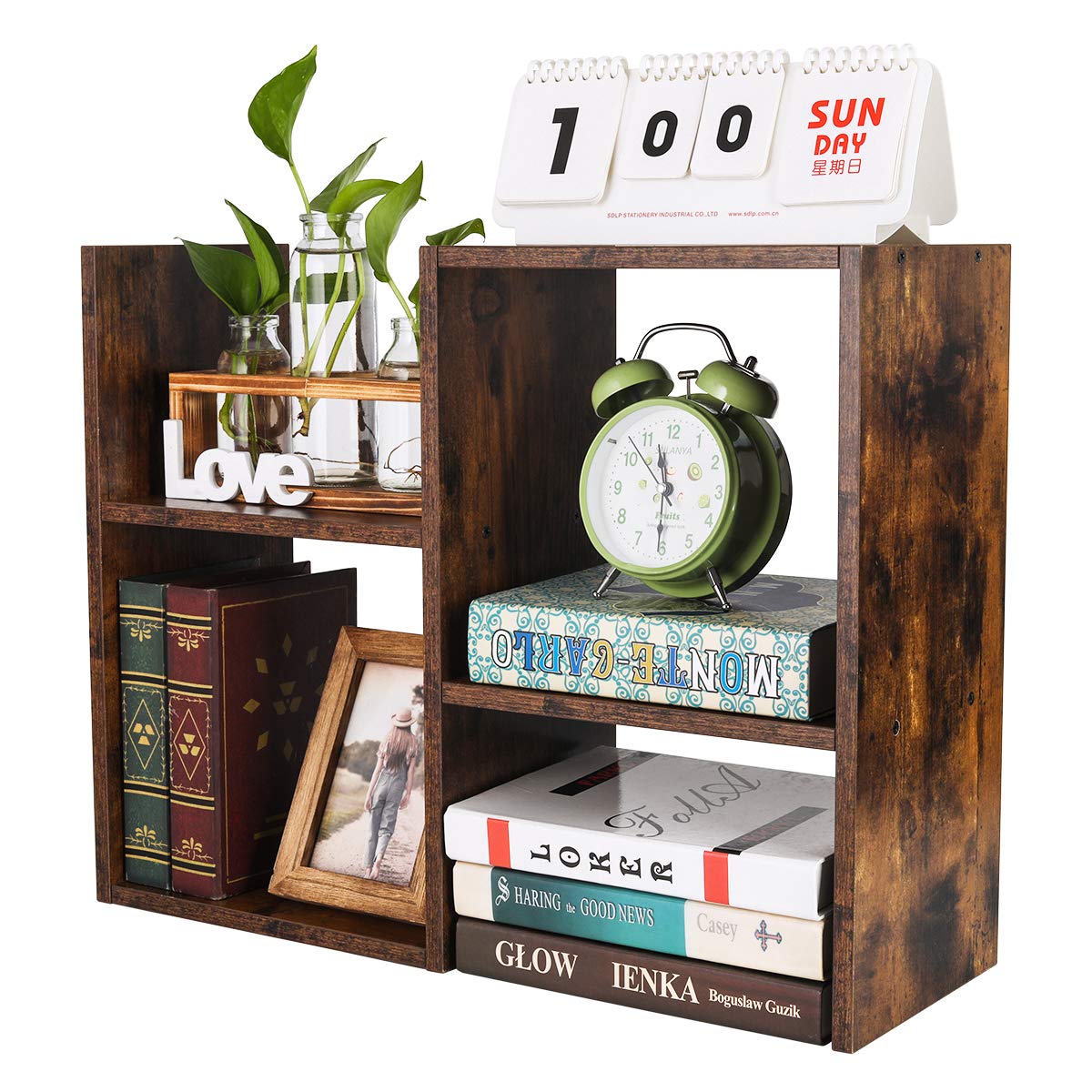 PAG-Mass Desktop Bookshelf Freestanding Wooden Countertop Bookcase Accessories Organizer Display