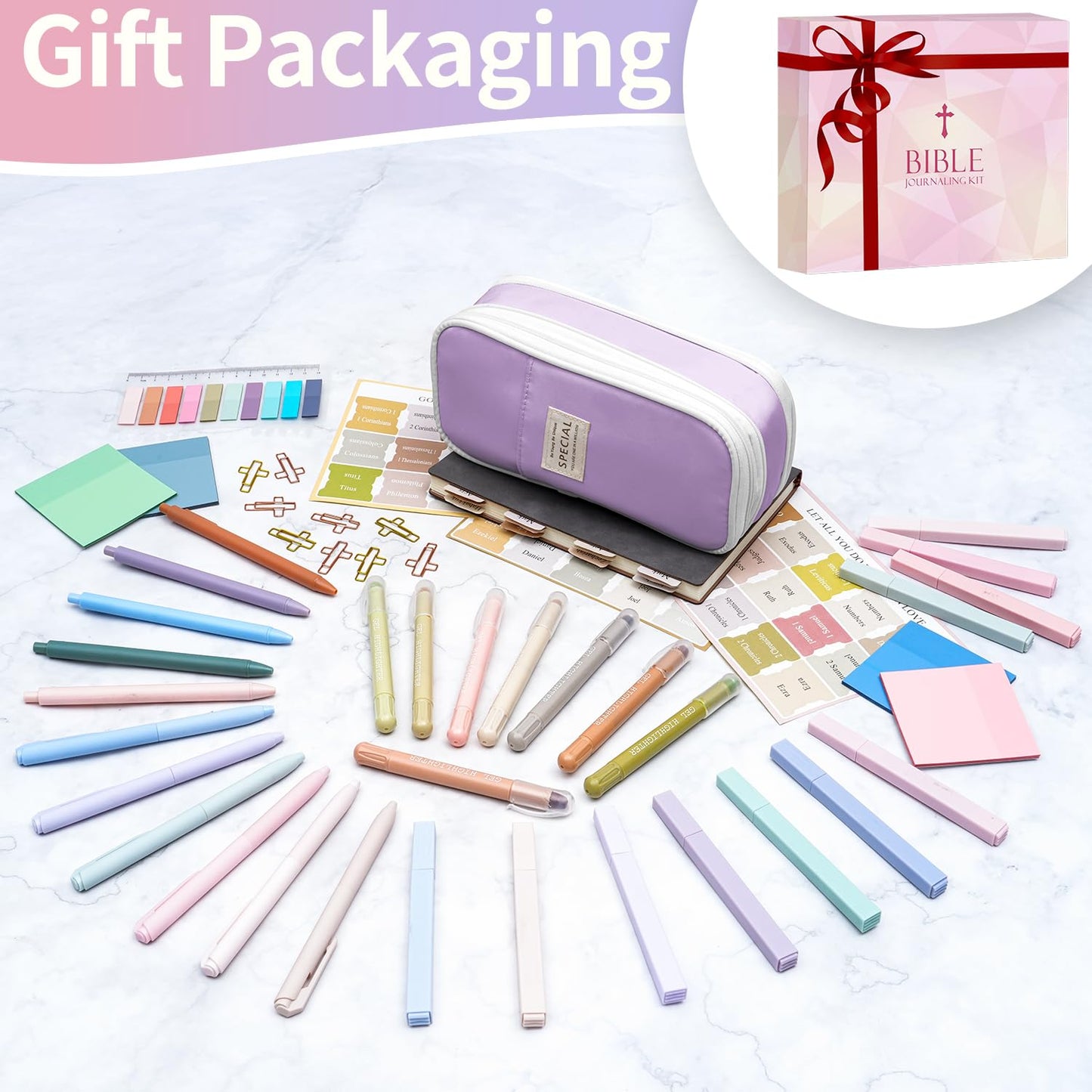 KOPKOFT Bible Study Supplies, Bible Journaling Kit for Women with Journal, Pen Case, Tabs