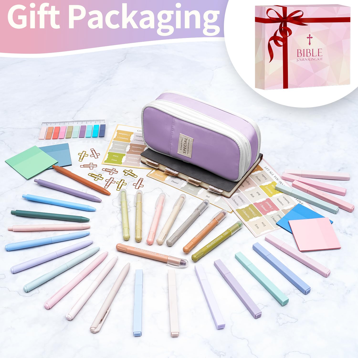 KOPKOFT Bible Study Supplies, Bible Journaling Kit for Women with Journal, Pen Case, Tabs