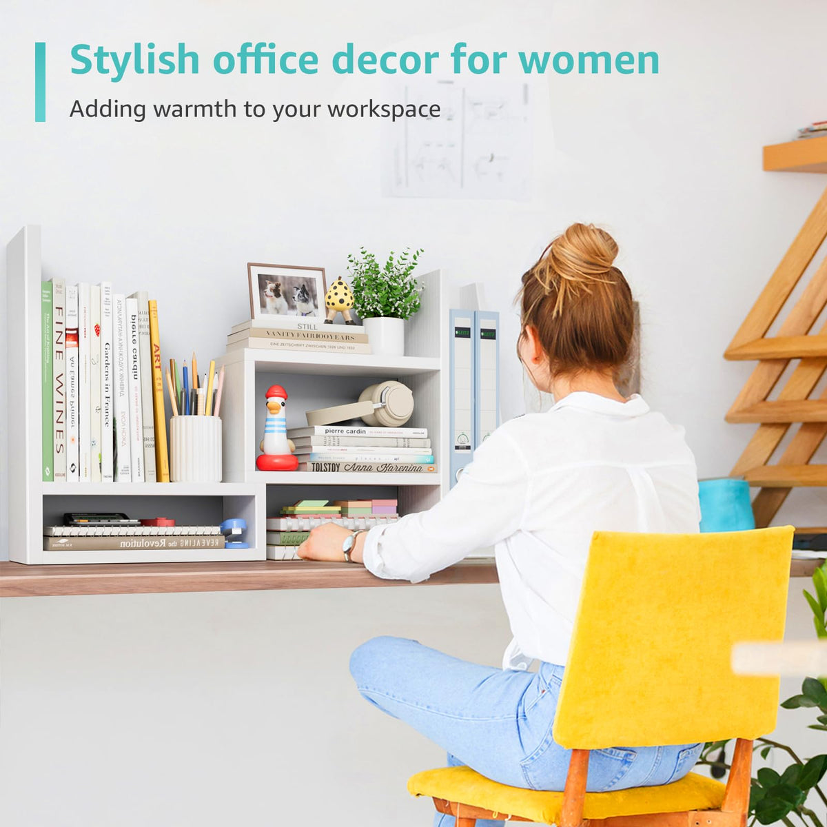 Desktop File Organizer Desk Organizer Shelf - White Office Organization Shelves for Top of Desk