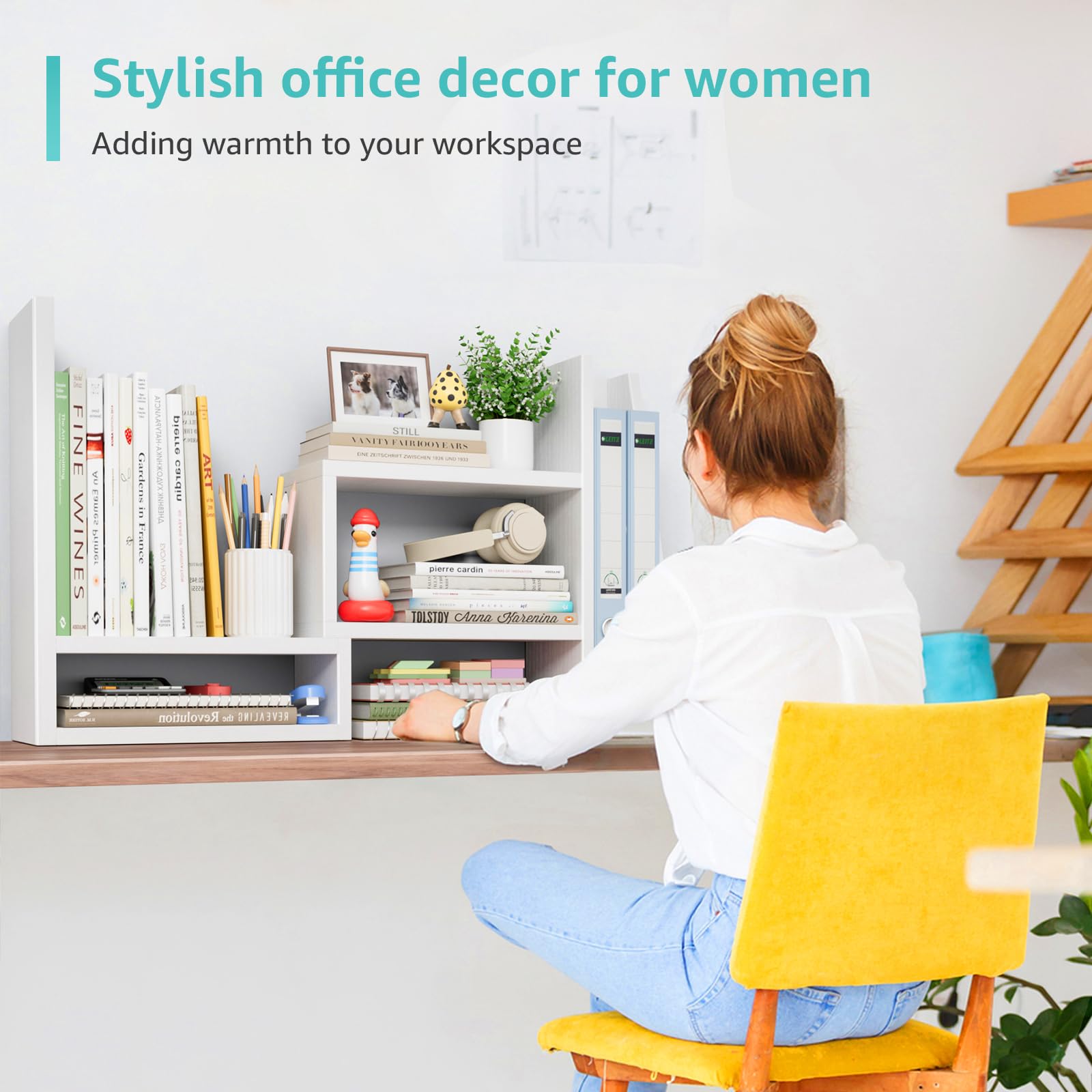 Desktop File Organizer Desk Organizer Shelf - White Office Organization Shelves for Top of Desk