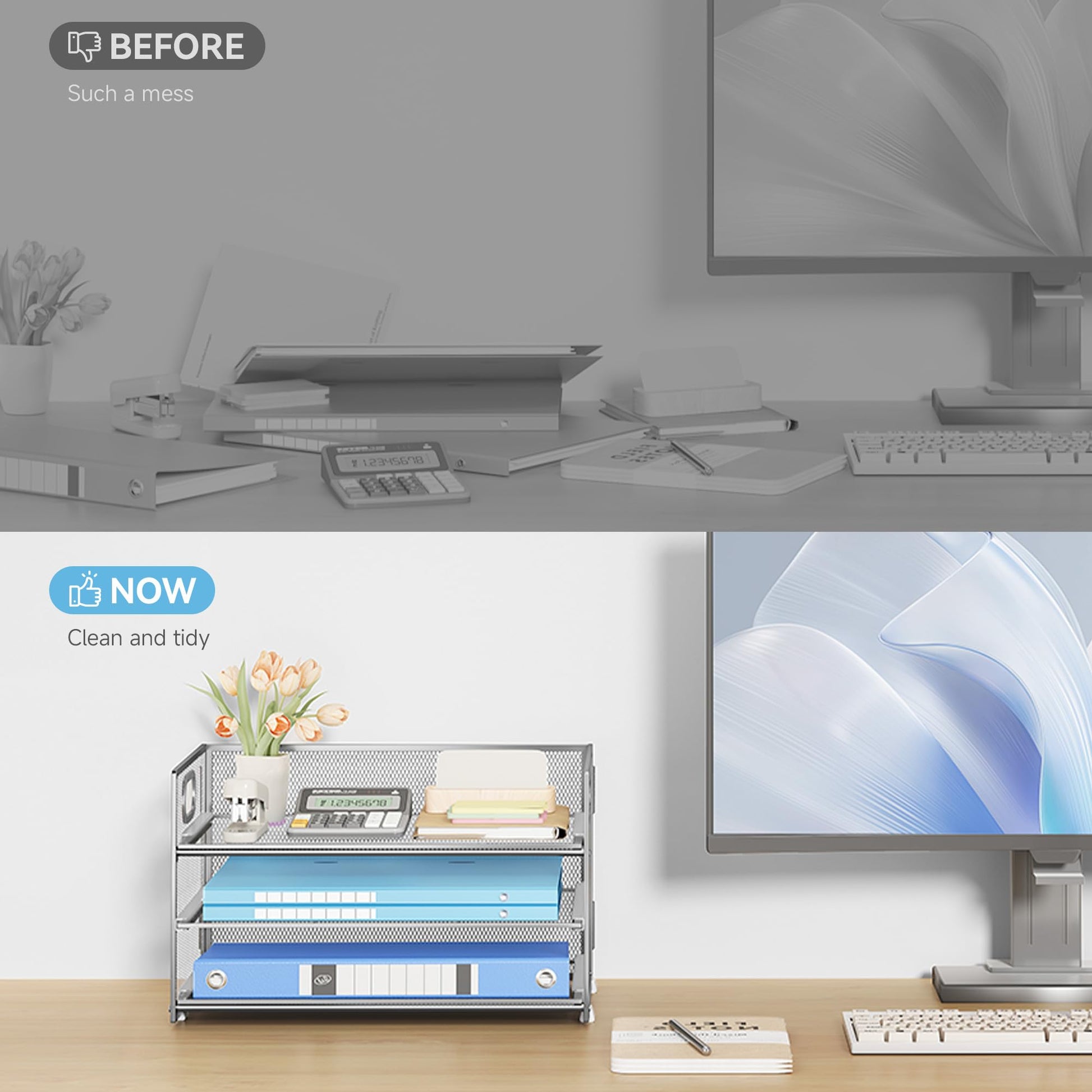 Subekyu 3 Tier Paper Desk Organizer with Handle and 1 PC Slideable Letter Tray, A4 Paper File