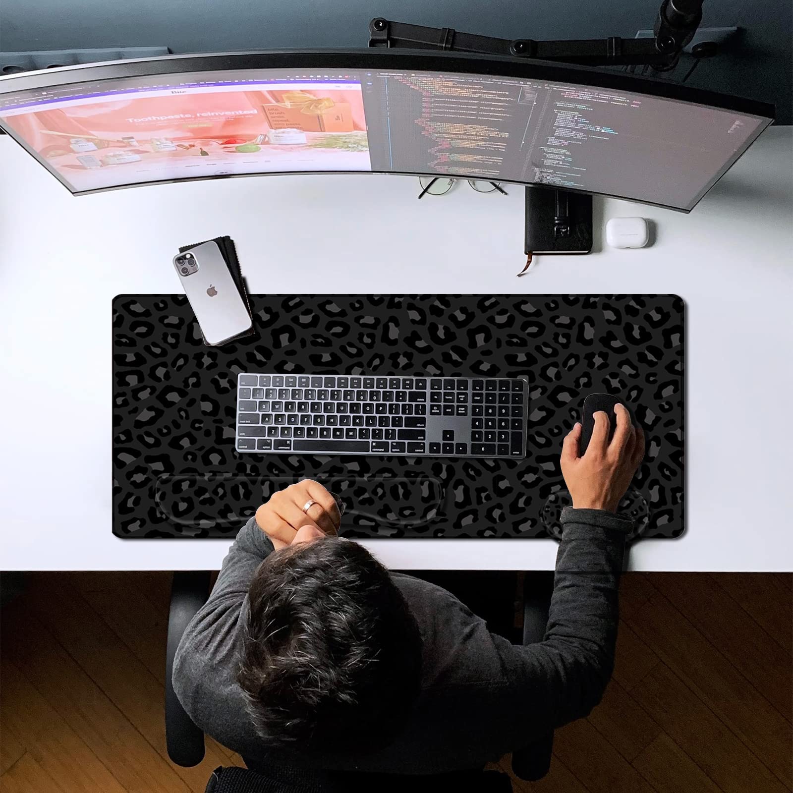 Deokke 3Pcs Large Gaming Mouse Pad Desk Mat,Keyboard Mouse Wrist Rest Support Set,Extended Laptop