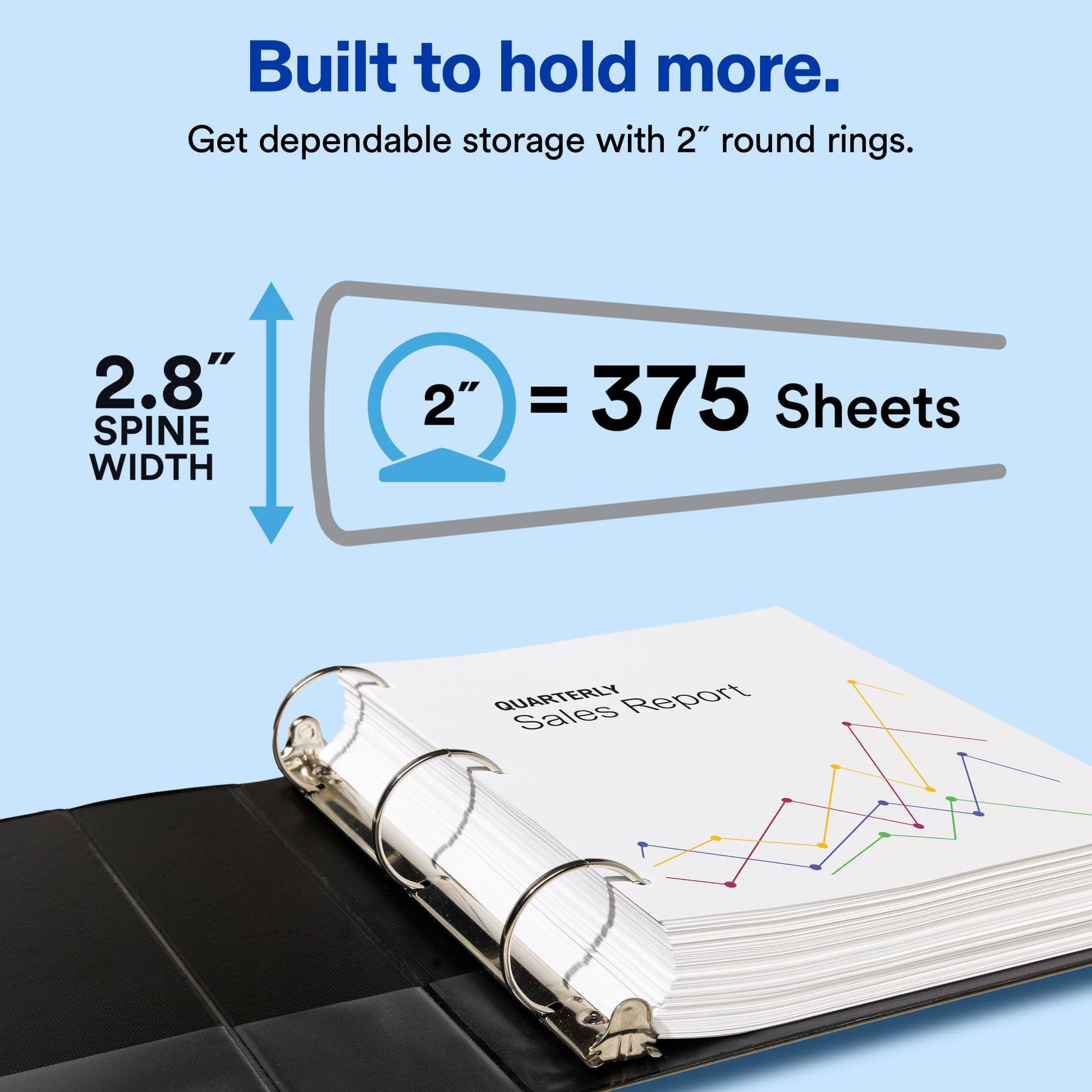 Avery Standard View 3 Ring Binders, 2" Round Rings, 375-Sheet Capacity, 2.8 Inch Wide Spine, White