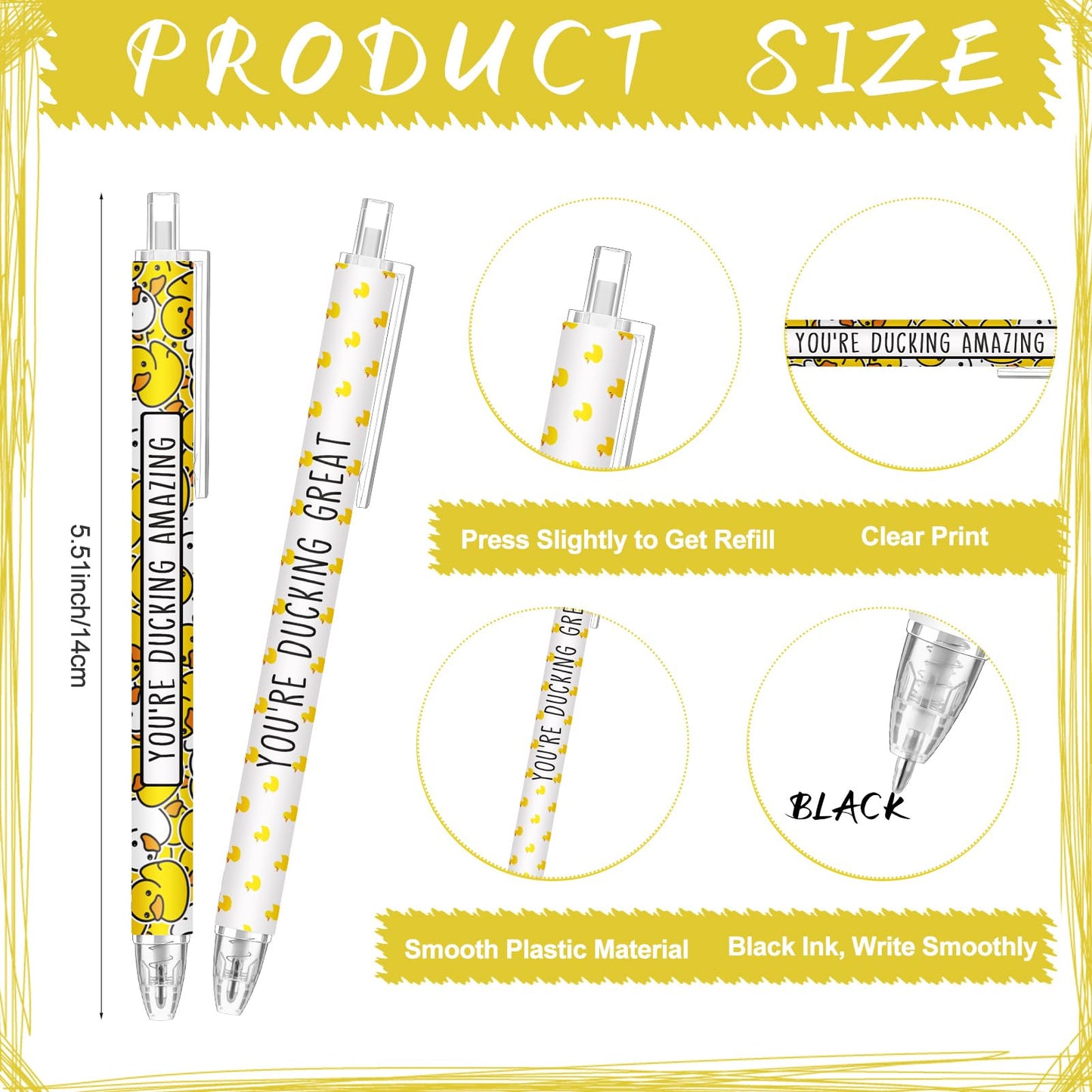 Jetec 60 Pcs Yellow Duck Pens Inspirational Ballpoint Pens Black Ink Bulk