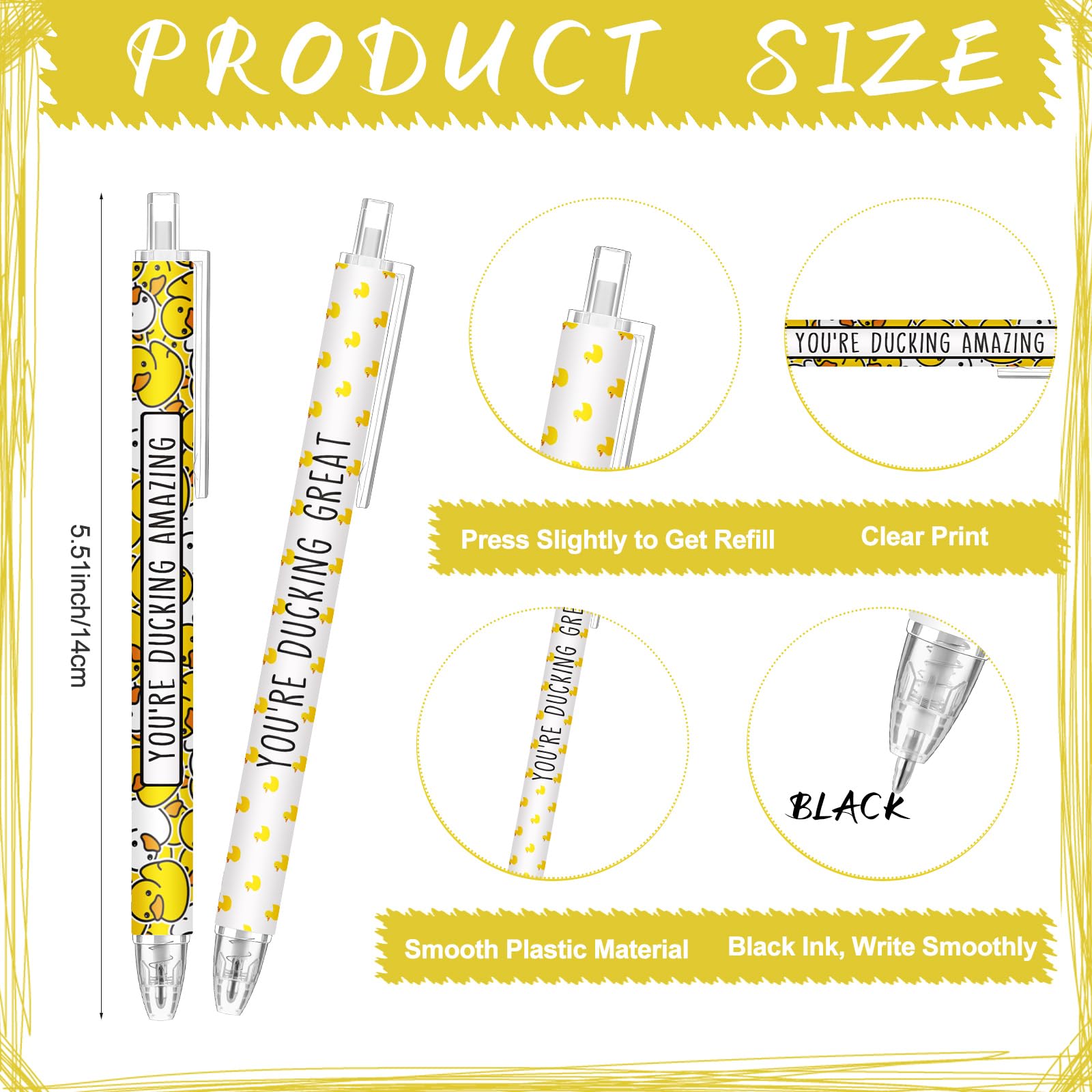 Jetec 60 Pcs Yellow Duck Pens Inspirational Ballpoint Pens Black Ink Bulk