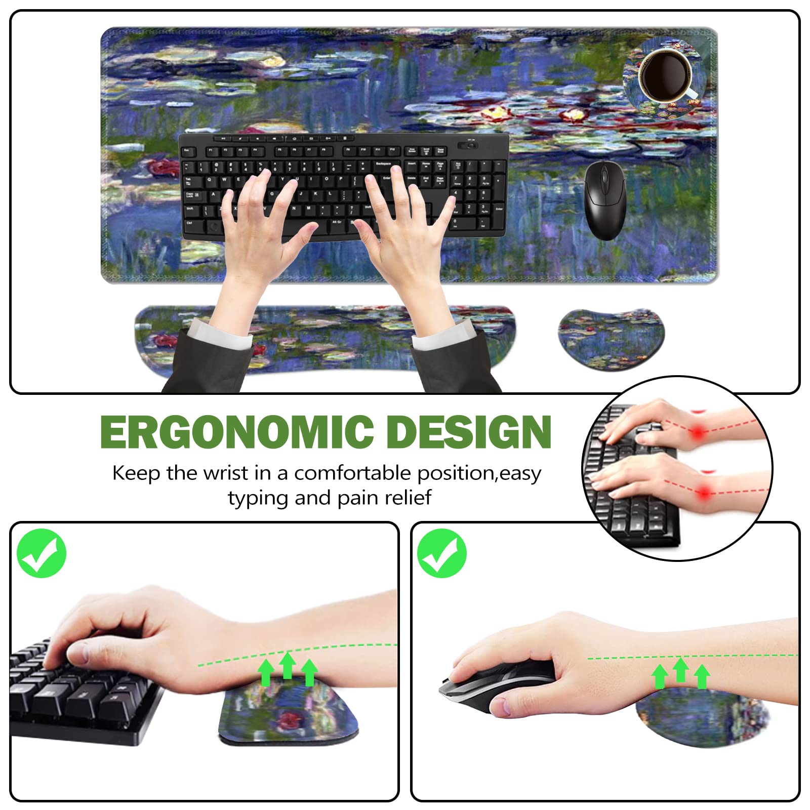 ToLuLu Extended Gaming Mouse Pad, Ergonomic Keyboard Mouse Wrist Rest Set
