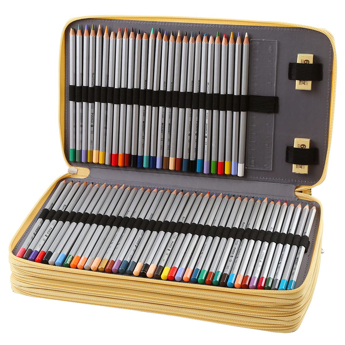 Lbxgap 300 Individual-Slots Pencil Case 4-Layer Zipped Holder w/Handle