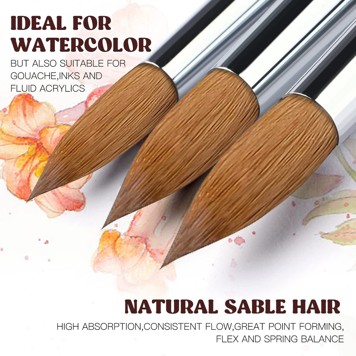 Sable Watercolor Brushes 9pcs Professional Superior Kolinsky Watercolor Paint Brushes for Artists