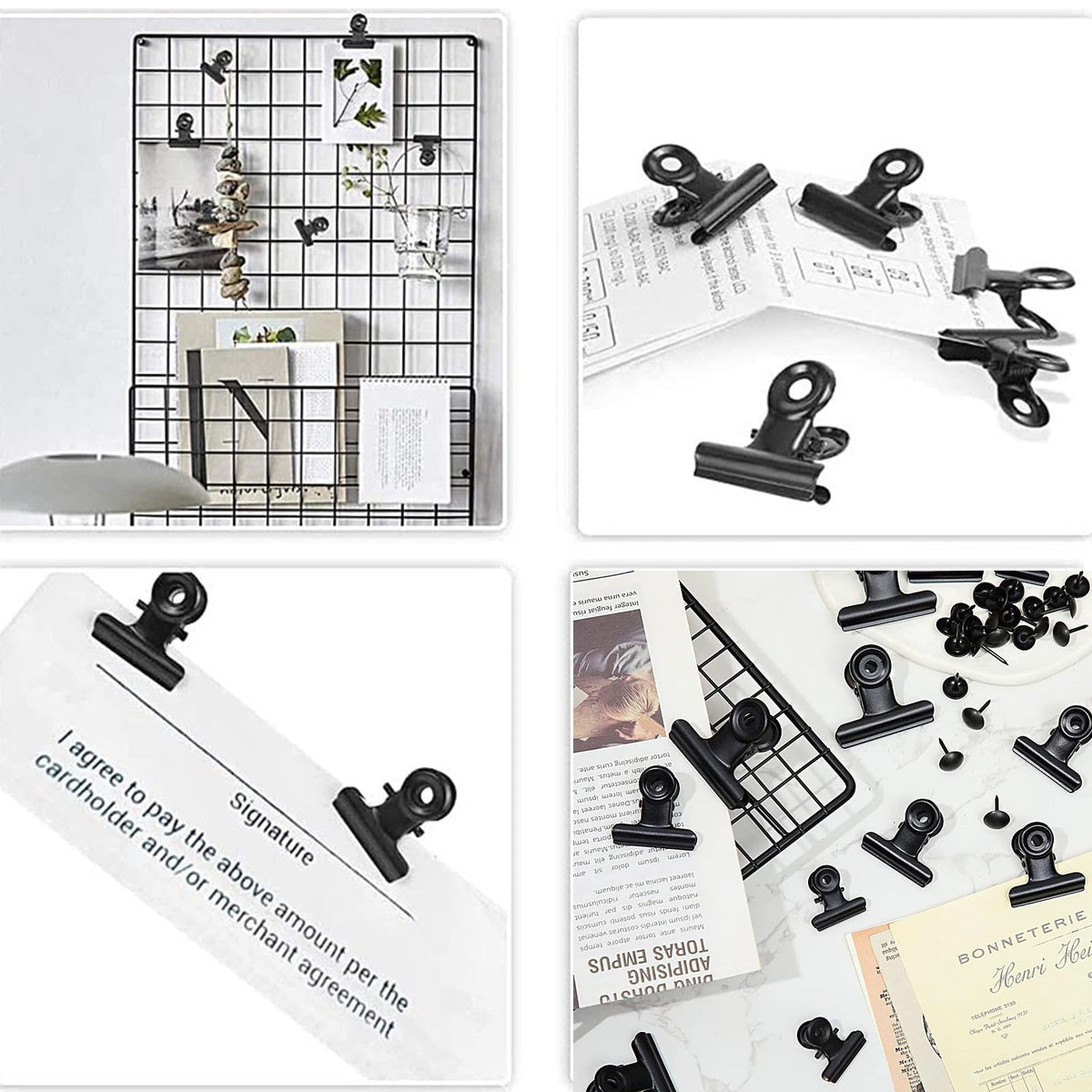 Bulldog Clips with Hole for Push-pin, Paper File Clips with Strong Spring, Small Metal Binder