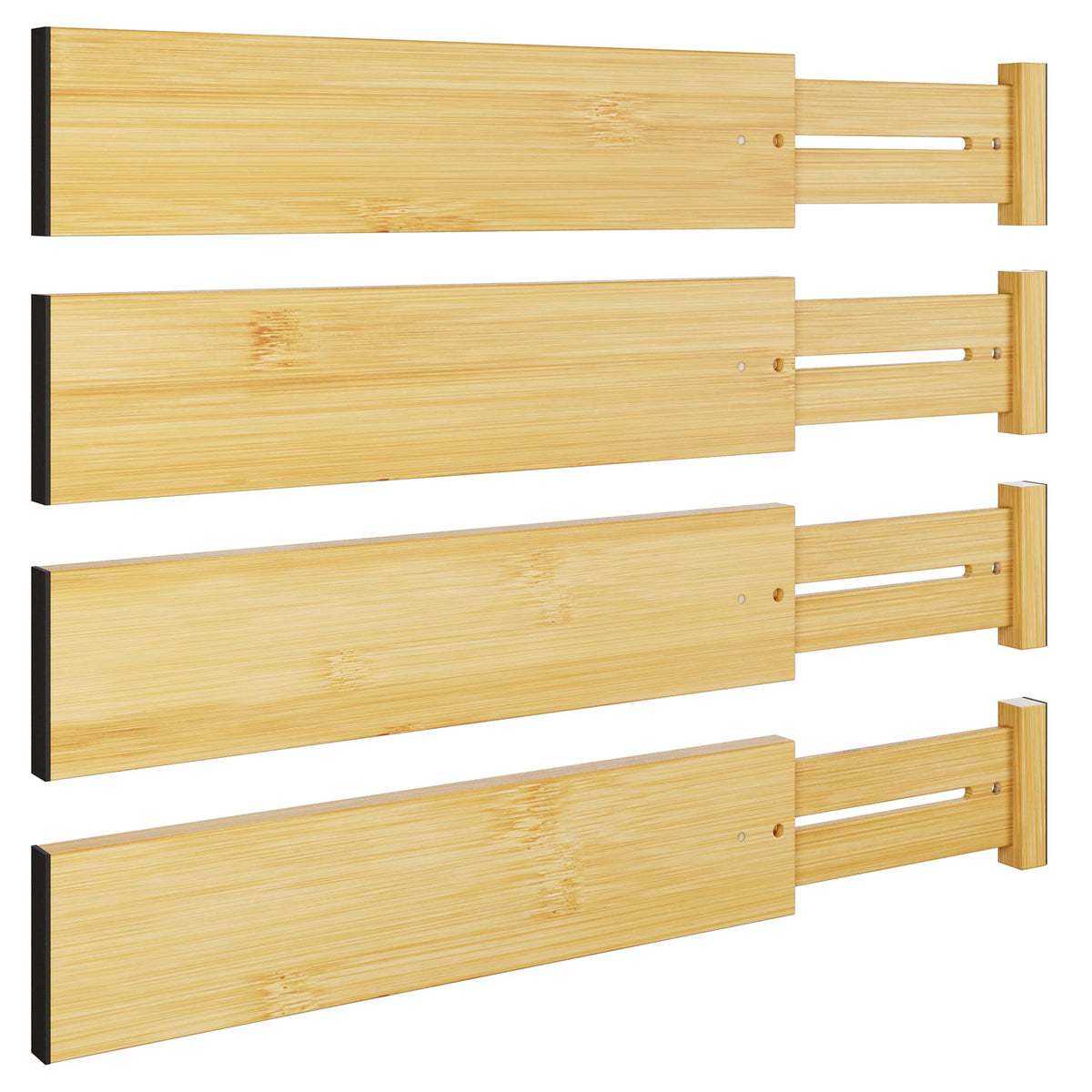 BAMEOS Bamboo Expandable Drawer Dividers – Fits 13.3"–19" Drawers, 3" Deep Walls, Set of 4 |