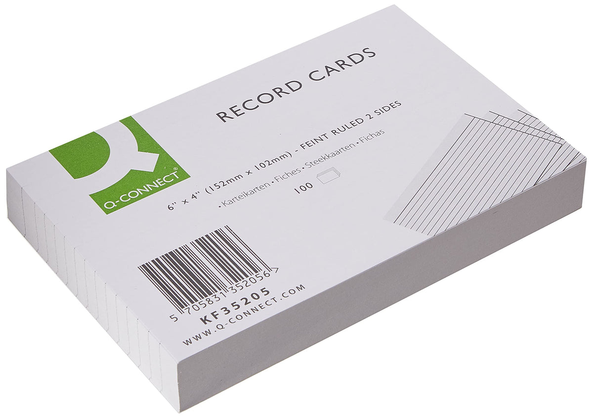 Q-Connect Record Card 152x102mm Ruled Feint White (100 Pack)