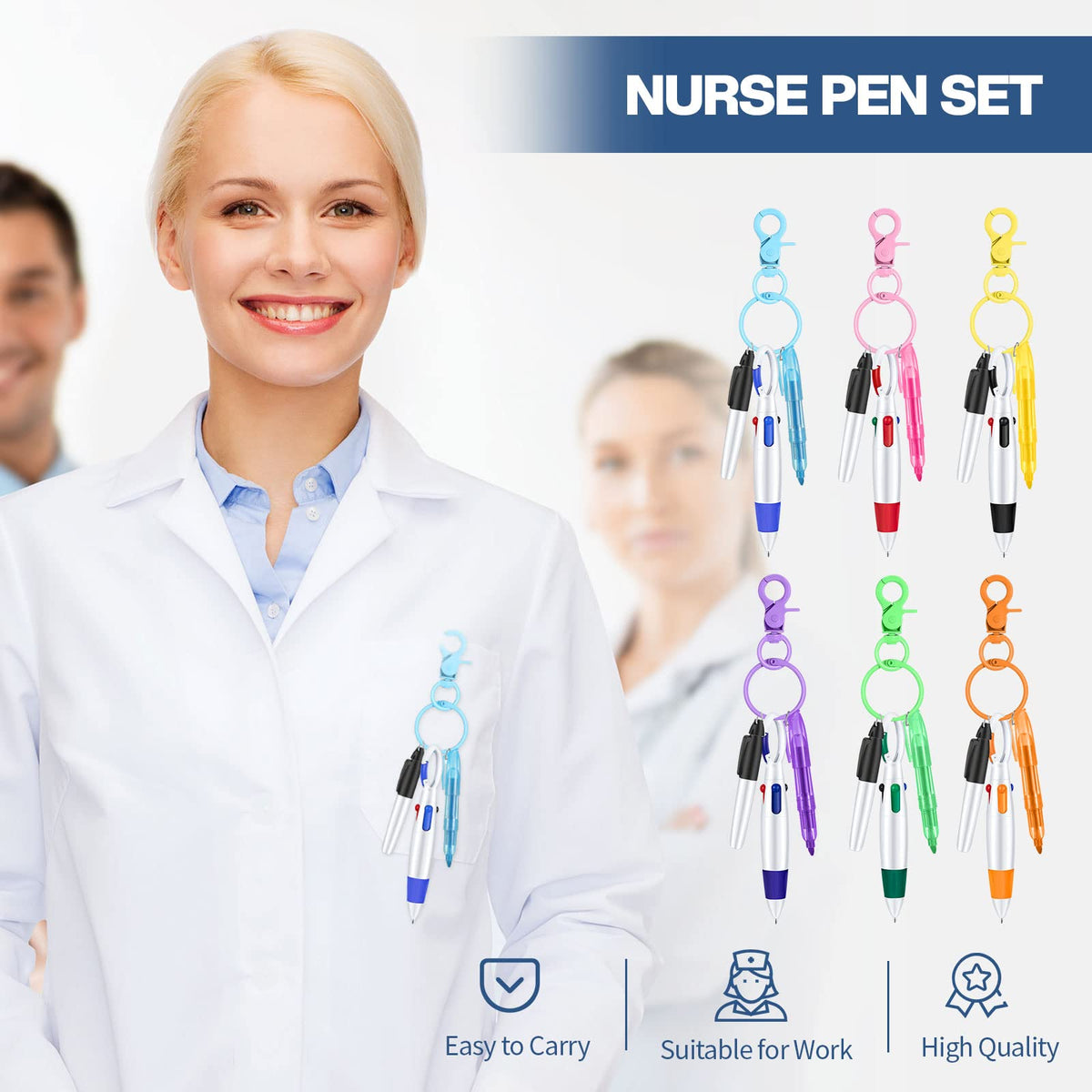 Fainne 12 Sets Nurse Pens with Mini Highlighter for Badge Reel
